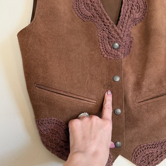 Suede Leather Crochet Tan Western Cowboy Vest Small - Picture 2 of 8